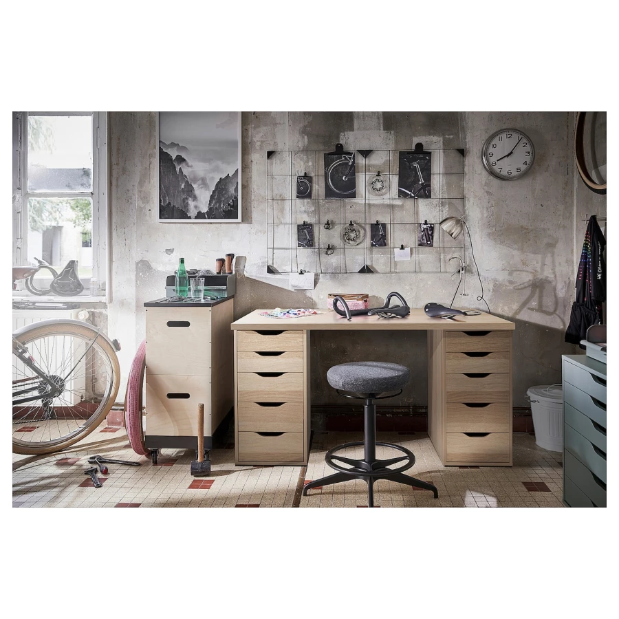 Письменный стол с ящиками - IKEA LAGKAPTEN/ALEX, 140х60 см, под беленый дуб, ЛАГКАПТЕН/АЛЕКС ИКЕА (изображение №5)