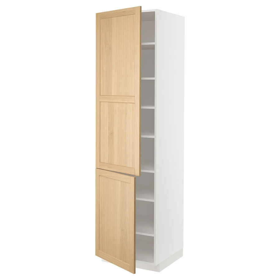 Высокий кухонный шкаф с полками - IKEA METOD/МЕТОД ИКЕА, 220х60х60 см, белый/светло-коричневый (изображение №1)