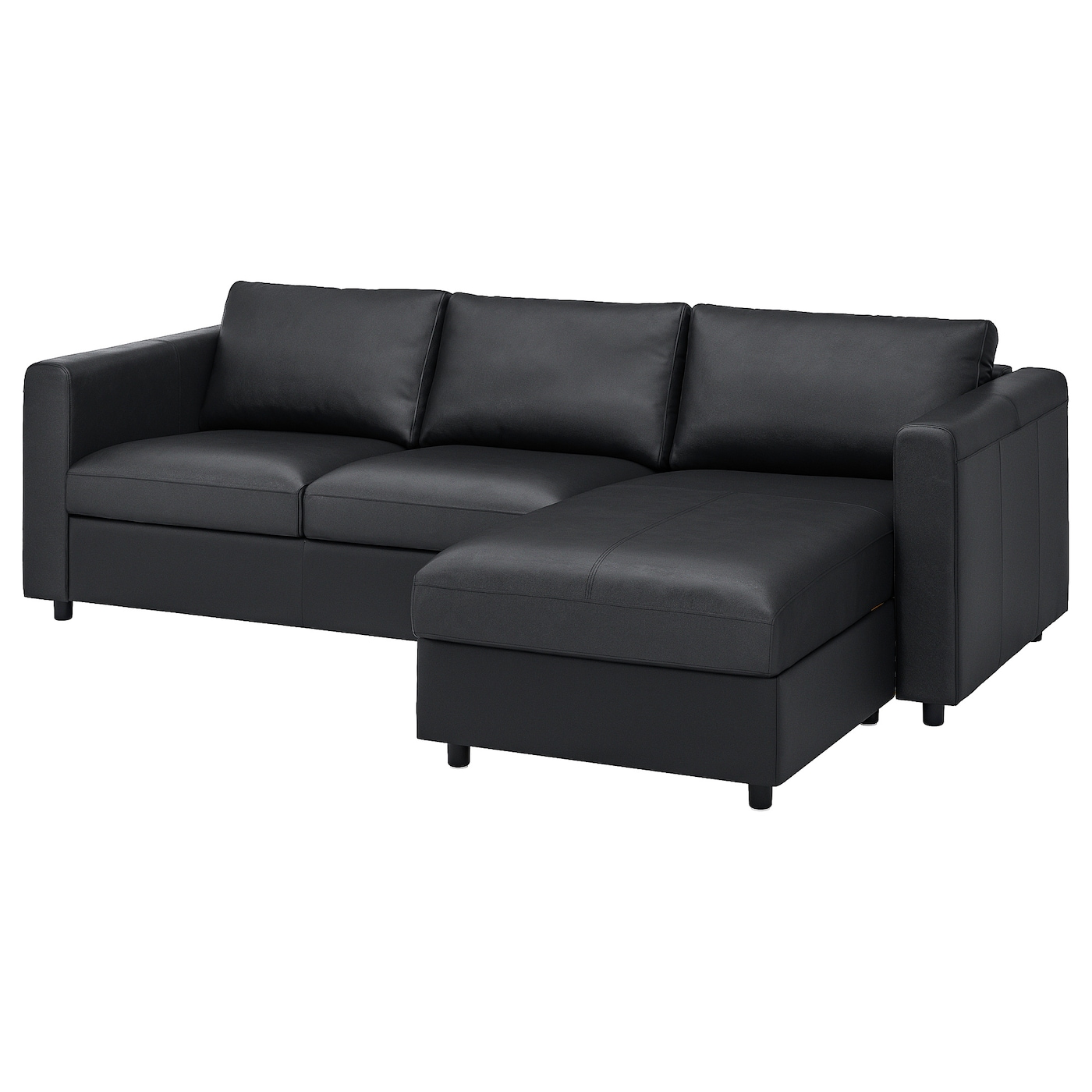 3-местный диван с шезлонгом - IKEA VIMLE, 98x266см, черный, кожа, ВИМЛЕ ИКЕА