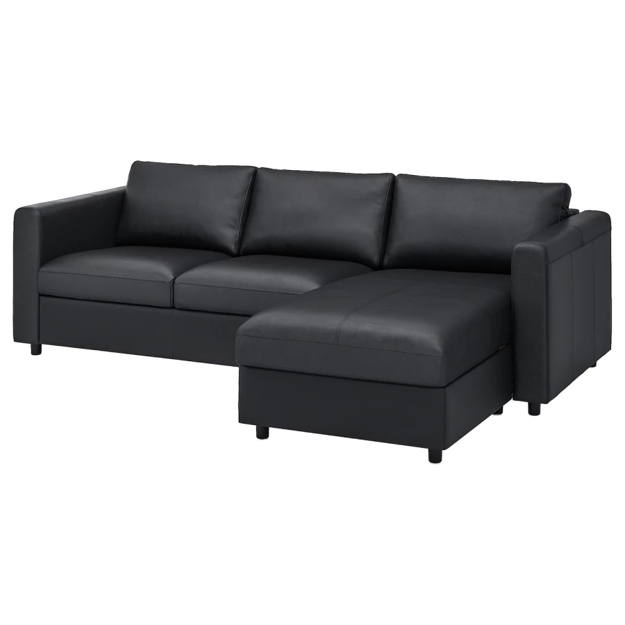 3-местный диван с шезлонгом - IKEA VIMLE, 98x266см, черный, кожа, ВИМЛЕ ИКЕА (изображение №1)