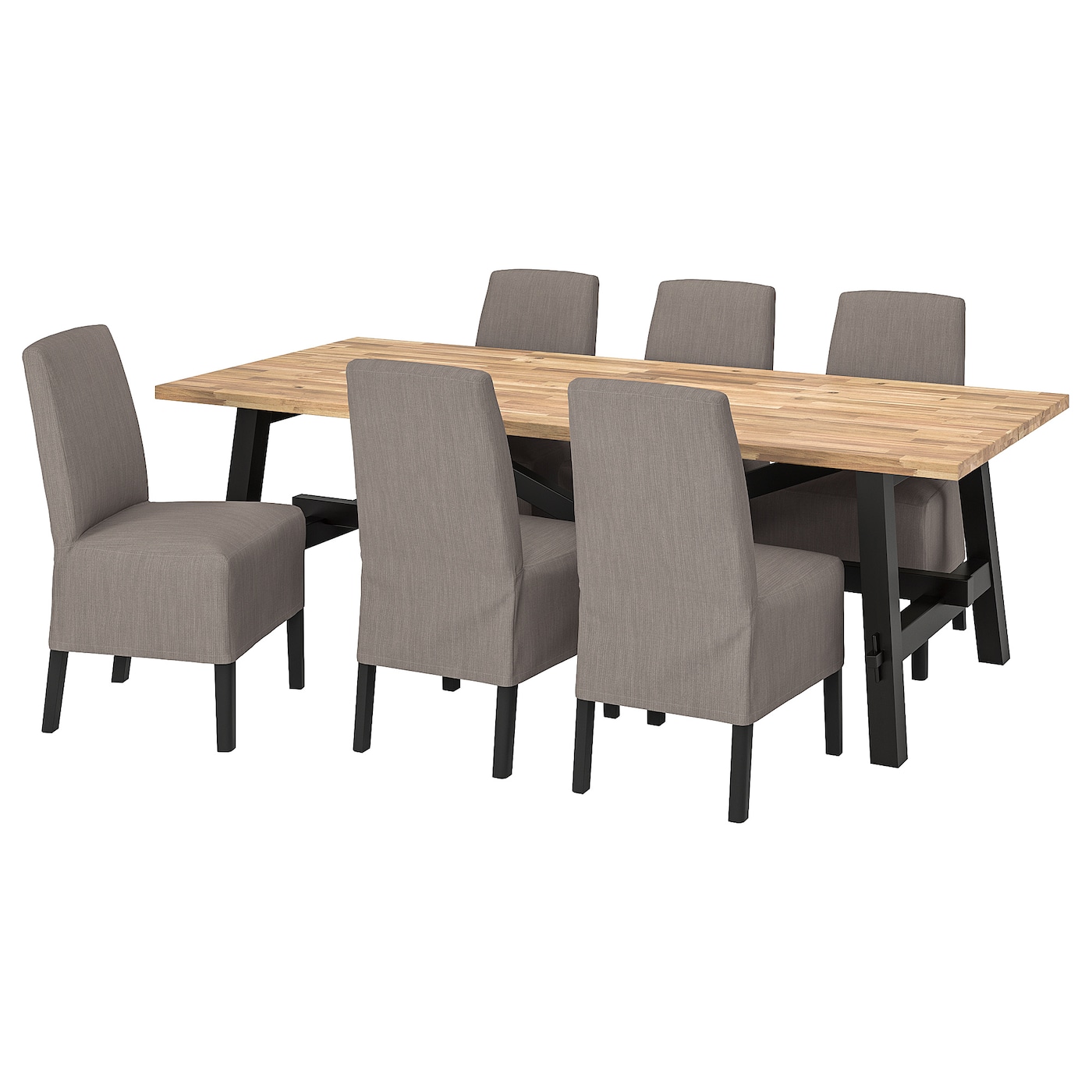 Стол+6 стульев - SKOGSTA / BERGMUND IKEA/ СКОГСТА/БЕРГМУНД ИКЕА, 235х100 см, серый/коричневый