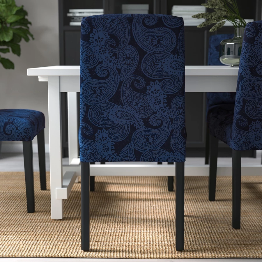 Стол и 4 стула - INGATORP / BERGMUND IKEA/ ИНГАТОРП/БЕРГМУНД ИКЕА, 110х87х74 см, синий с рисунком/коричневый (изображение №4)