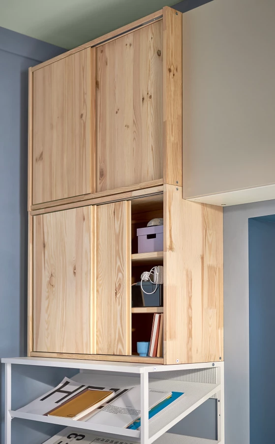 Шкаф с раздвижными дверями - IKEA IVAR/ИВАР ИКЕА, 60х30х80 см, под беленый дуб (изображение №2)