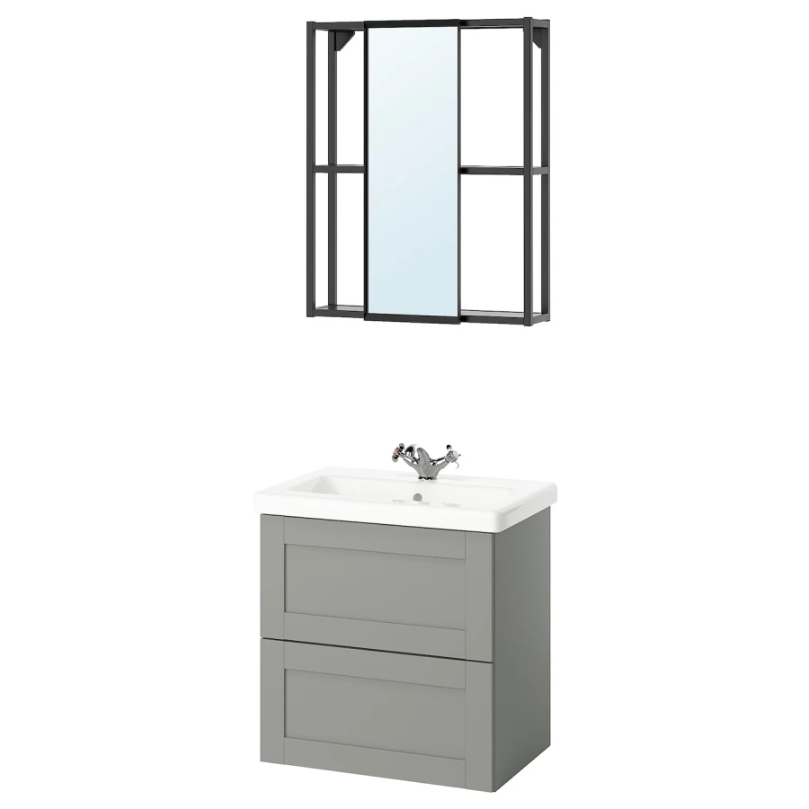 Комбинация для ванной - IKEA ENHET, 64х43х65 см, серый/антрацит, ЭНХЕТ ИКЕА (изображение №1)