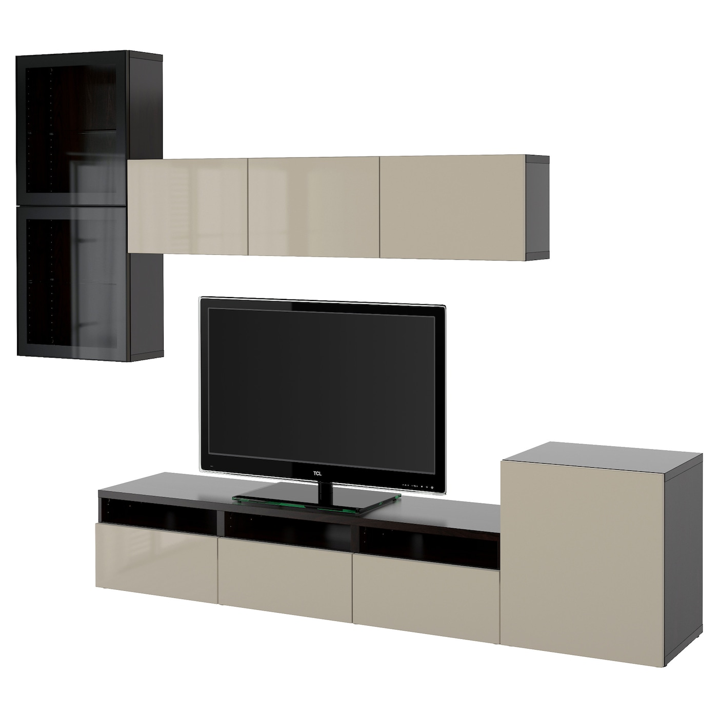 Комбинация для хранения ТВ - IKEA BESTÅ/BESTA, 211x42x300см, черный/светло-коричневый, БЕСТО ИКЕА