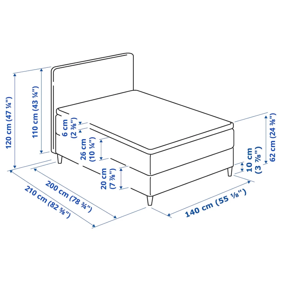 Кровать - IKEA DUNVIK, 200х140 см, темно-серый, ДУНВИК ИКЕА (изображение №10)