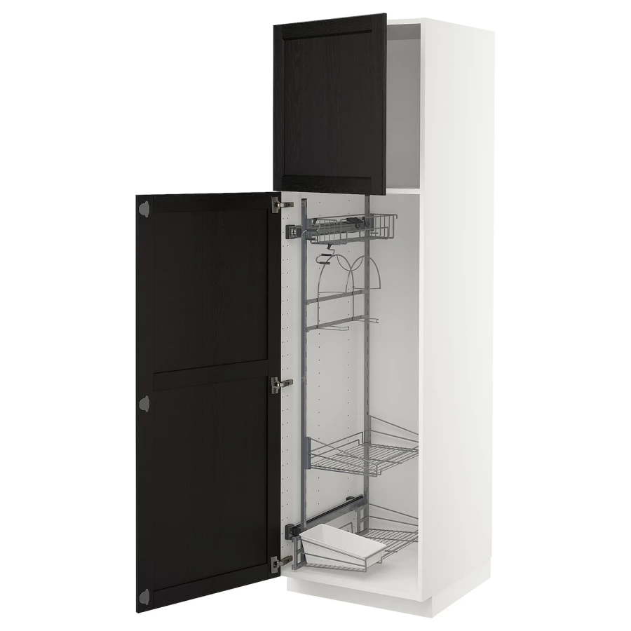 Высокий шкаф/бытовой - IKEA METOD/МЕТОД ИКЕА, 200х60х60 см, белый/черный (изображение №1)