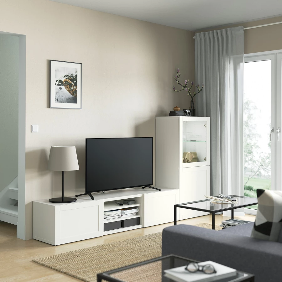 Комбинация для хранения ТВ - IKEA BESTÅ/BESTA, 129x42x290см, белый, БЕСТО ИКЕА (изображение №3)
