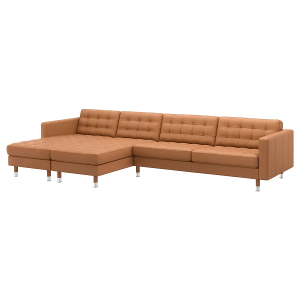 5-местный диван с шезлонгом - IKEA LANDSKRONA, 78x158x355см, оранжевый, кожа, ЛАНДСКРУНА ИКЕА