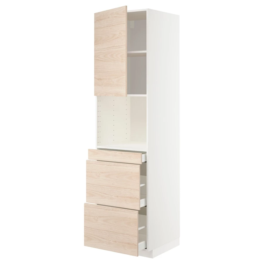 Высокий шкаф с ящиками - IKEA METOD/MAXIMERA/МЕТОД/МАКСИМЕРА ИКЕА, 220х60х60 см, белый/под беленый дуб (изображение №1)