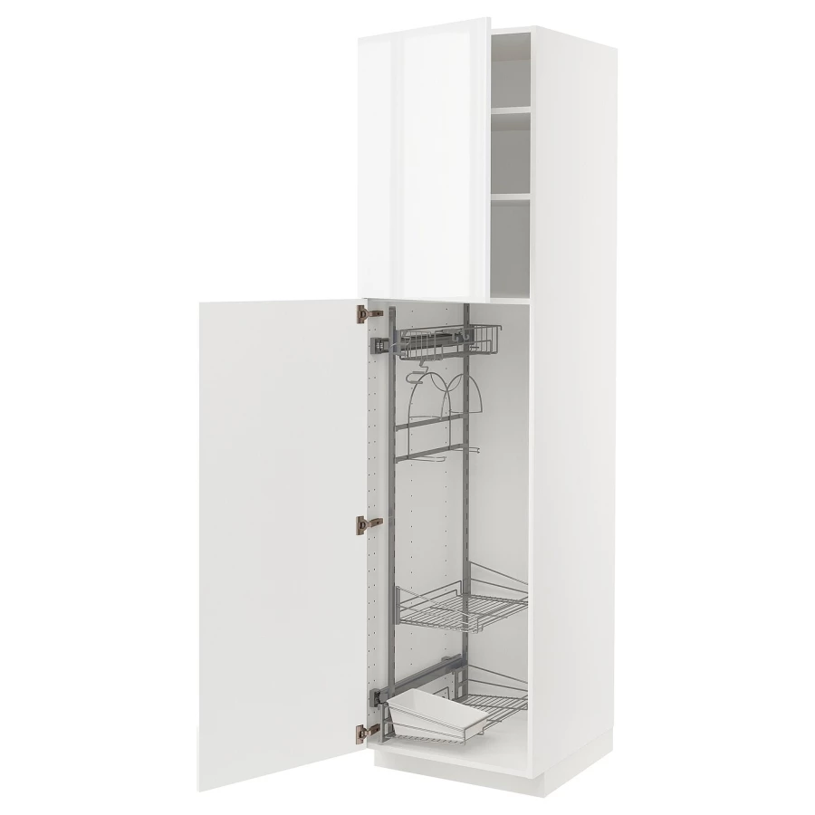 Высокий шкаф/бытовой - IKEA METOD/МЕТОД ИКЕА, 220х60х60 см, белый/светло-серый глянцевый (изображение №1)