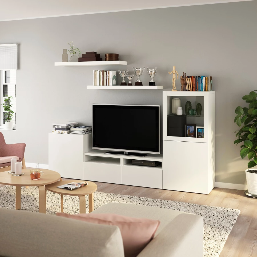 Комплект мебели д/гостиной  - IKEA BESTÅ/BESTA LACK, 129x42x240см, белый, БЕСТО ЛАКК ИКЕА (изображение №2)