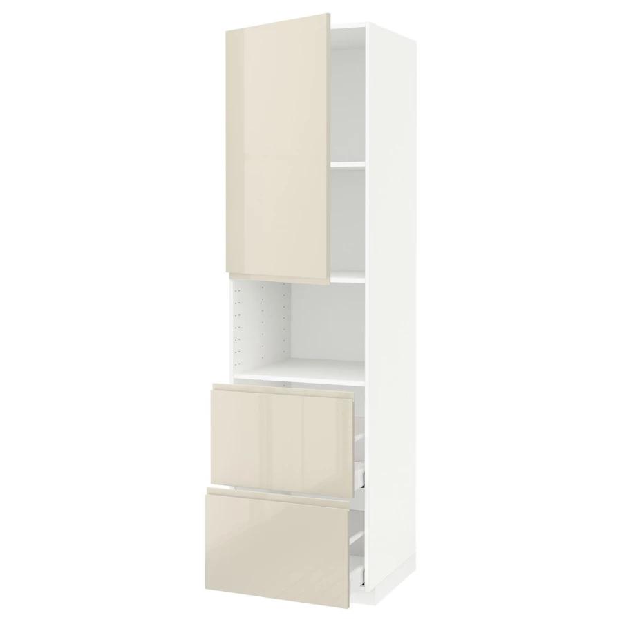 Высокий шкаф с ящиками - IKEA METOD/MAXIMERA/МЕТОД/МАКСИМЕРА ИКЕА, 220х60х60 см, белый/светло-бежевый (изображение №1)
