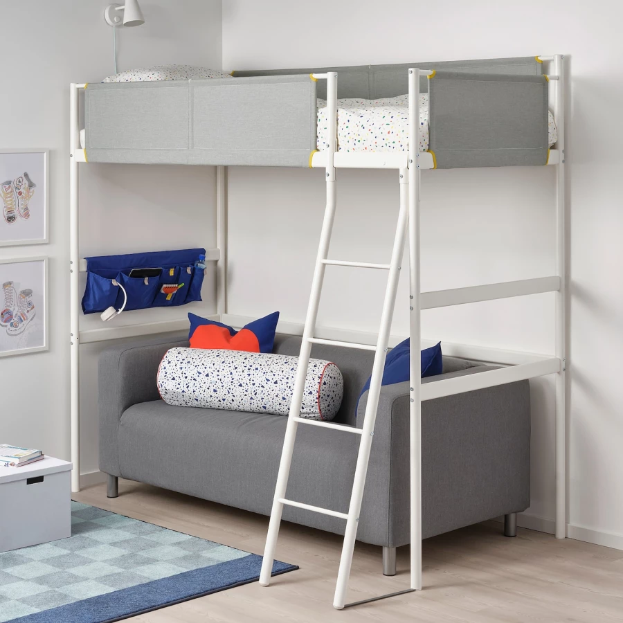 Каркас двухъярусной кровати  -  IKEA VITVAL/ВИТВАЛ ИКЕА, 90x200 см, белый/серый (изображение №2)