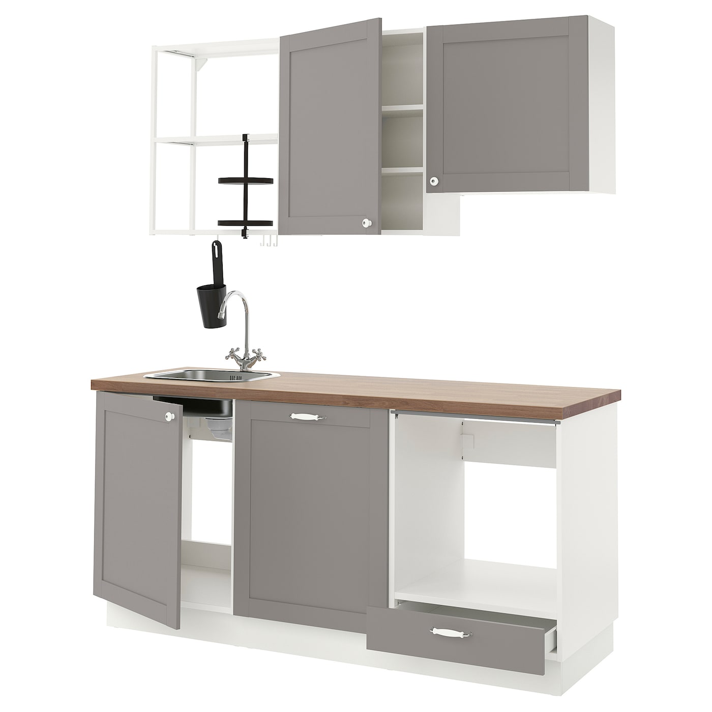 Кухня -  ENHET  IKEA/ ЭНХЕТ ИКЕА, 222х183 см, белый/серый