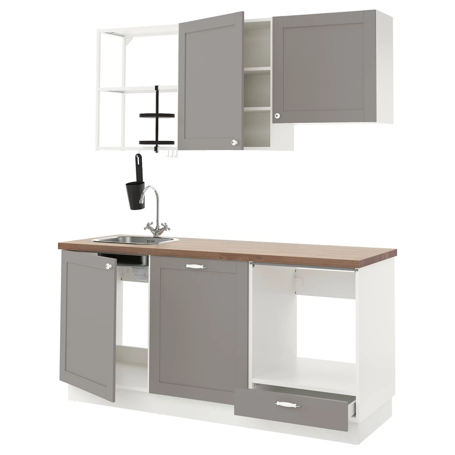 Кухня -  ENHET  IKEA/ ЭНХЕТ ИКЕА, 222х183 см, белый/серый (изображение №1)