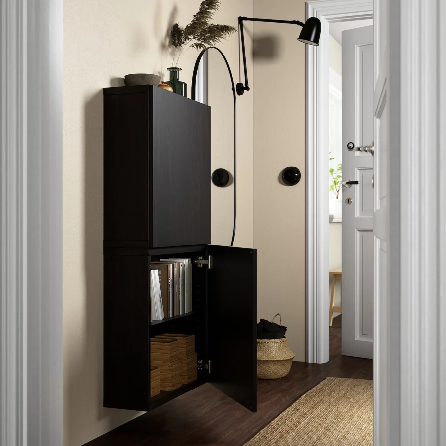 Навесной шкаф - IKEA BESTÅ/BESTA, черный, 60x22x128 см, БЕСТО ИКЕА (изображение №2)