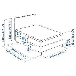 Континентальная кровать - IKEA DUNVIK, 200х140 см, матрас средней жесткости, темно-серый, ДУНВИК ИКЕА