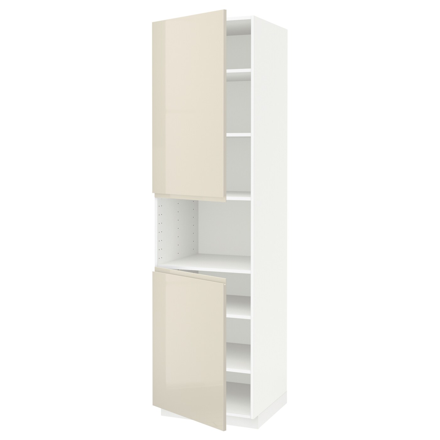 Высокий кухонный шкаф с полками - IKEA METOD/МЕТОД ИКЕА, 220х60х60 см, белый/бежевый глянцевый