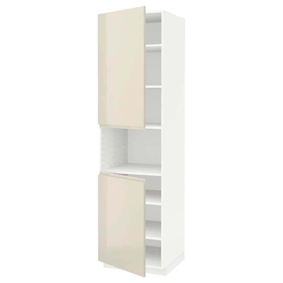 Высокий кухонный шкаф с полками - IKEA METOD/МЕТОД ИКЕА, 220х60х60 см, белый/бежевый глянцевый (изображение №1)