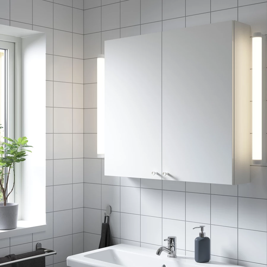 Настенный шкаф для ванной комнаты - ENHET IKEA/ ЭНХЕТ ИКЕА, 80х75х17 см, белый (изображение №2)