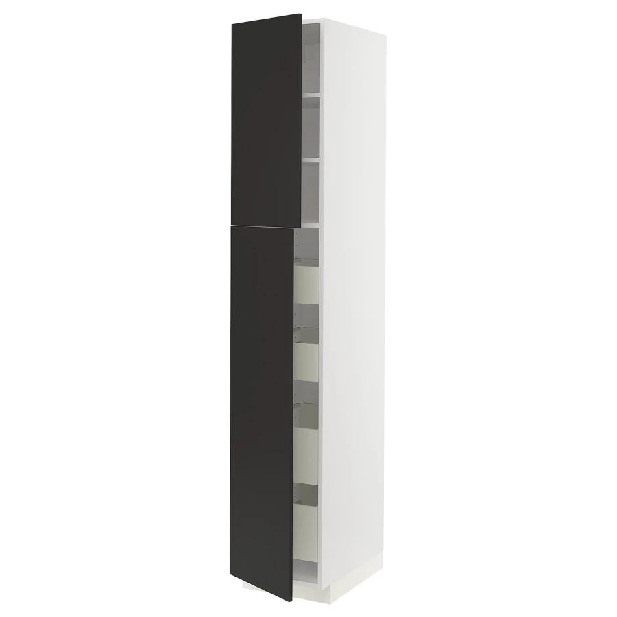 Высокий шкаф - IKEA METOD/MAXIMERA/МЕТОД/МАКСИМЕРА ИКЕА, 220х60х40 см, черный/белый (изображение №1)