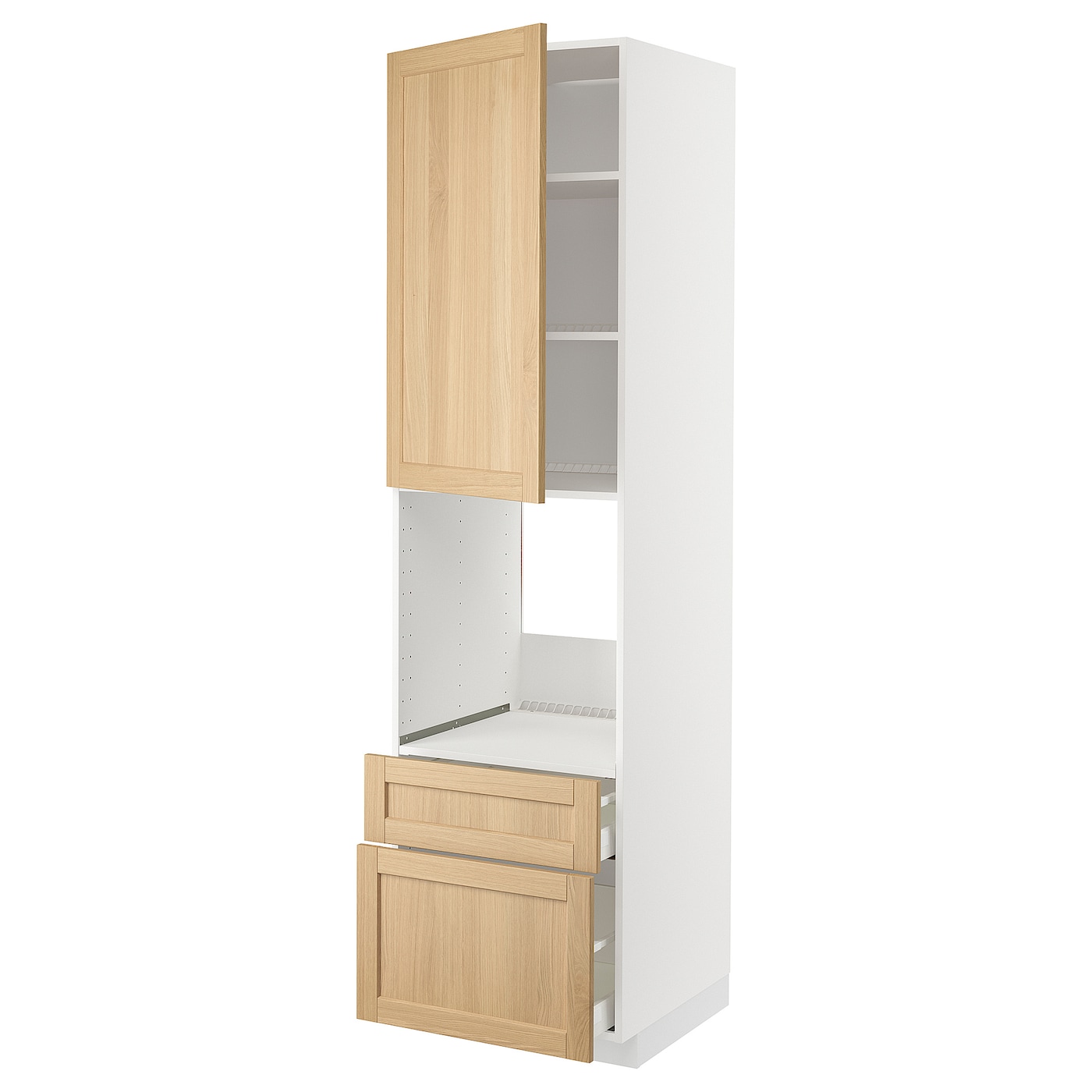 Высокий шкаф с ящиками - IKEA METOD/MAXIMERA/МЕТОД/МАКСИМЕРА ИКЕА, 220х60х60 см, белый/светло-коричневый