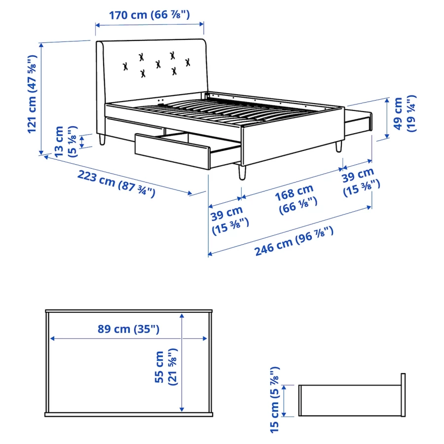 IDANÄS Кровать мягкая с ящиками ИКЕА (изображение №11)