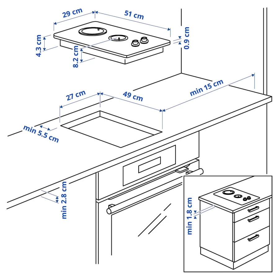 Газовая плита - LAGAN IKEA/ ЛАГАН ИКЕА,  29 см, белый (изображение №6)