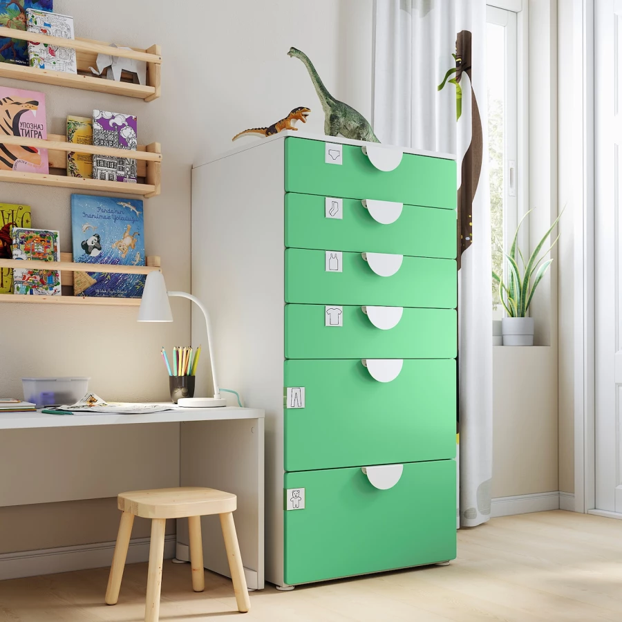 Шкаф - PLATSA/ SMÅSTAD / SMАSTAD  IKEA/ ПЛАТСА/СМОСТАД  ИКЕА, 60x55x123 см, белый/зеленый (изображение №2)