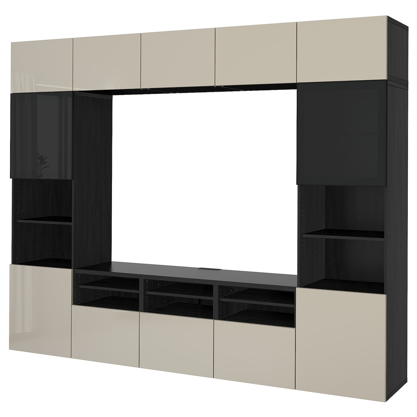 Комбинация для хранения ТВ - IKEA BESTÅ/BESTA, 231x42x300см, черный/светло-коричневый, БЕСТО ИКЕА