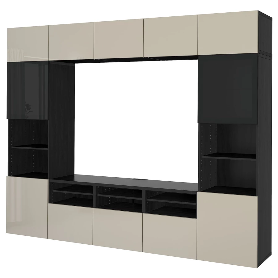 Комбинация для хранения ТВ - IKEA BESTÅ/BESTA, 231x42x300см, черный/светло-коричневый, БЕСТО ИКЕА (изображение №1)