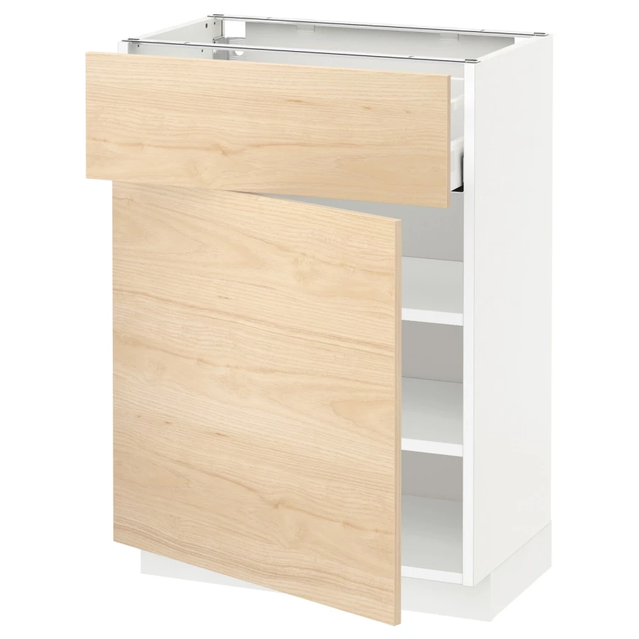 Напольный кухонный шкаф  - IKEA METOD MAXIMERA, 88x39x60см, белый/светлый ясень, МЕТОД МАКСИМЕРА ИКЕА (изображение №1)