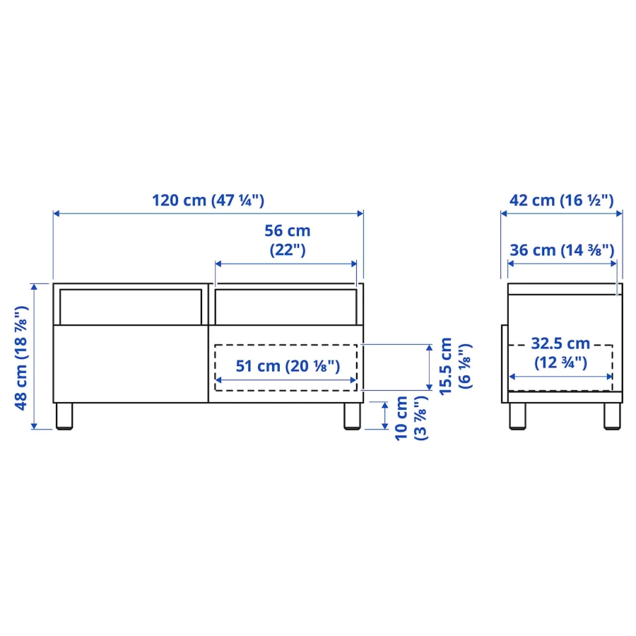 Тумба под ТВ с ящиками - IKEA BESTÅ/BESTA/БЕСТО ИКЕА, 42х48х120 см, белый/серый (изображение №7)