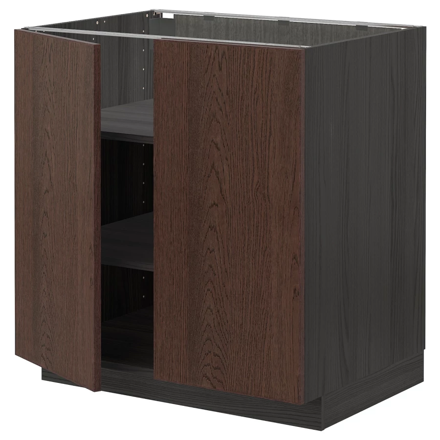 Напольный кухонный шкаф  - IKEA METOD, 88x62x80см, черный/коричневй, МЕТОД ИКЕА (изображение №1)