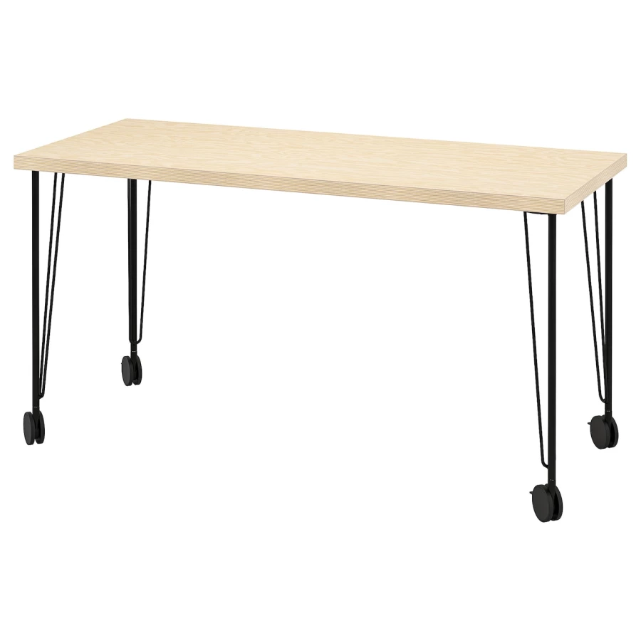Письменный стол - IKEA MITTCIRKEL/KRILLE/МИТЦИРКЕЛЬ/КРИЛЛЕ ИКЕА, 140х60 см, сосна/черный (изображение №1)