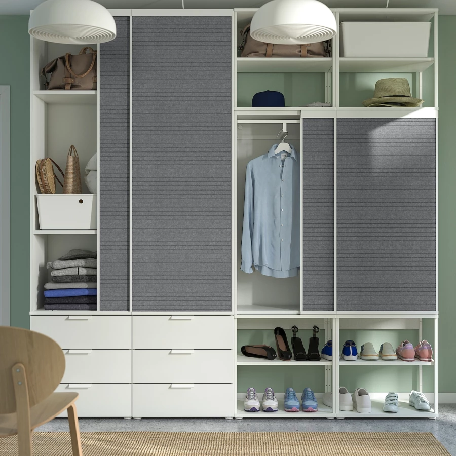 Открытый шкаф с 4 дверцами + 6 ящиков - IKEA PLATSA/ПЛАТСА ИКЕА, 41,8х240х241,1 см, белый/серый (изображение №3)