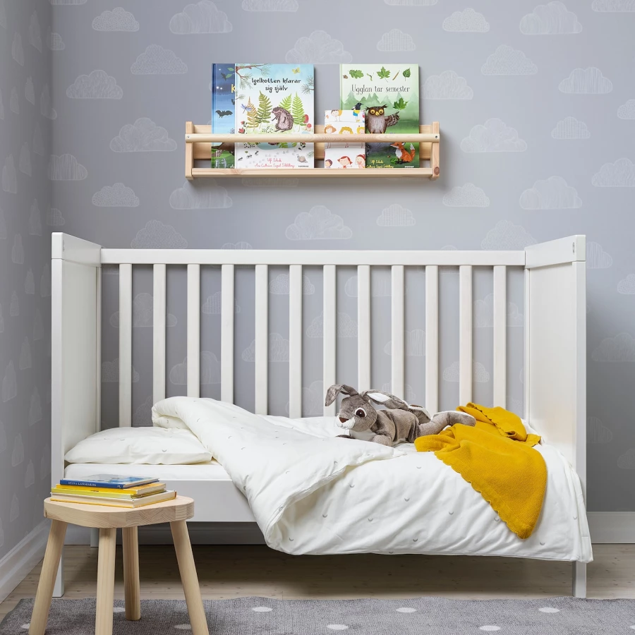 Пододеяльник и 1 наволочка для детской кроватки -  LENAST IKEA/ ЛЕНСАТ ИКЕА, 110x125/35x55 см, белый (изображение №3)