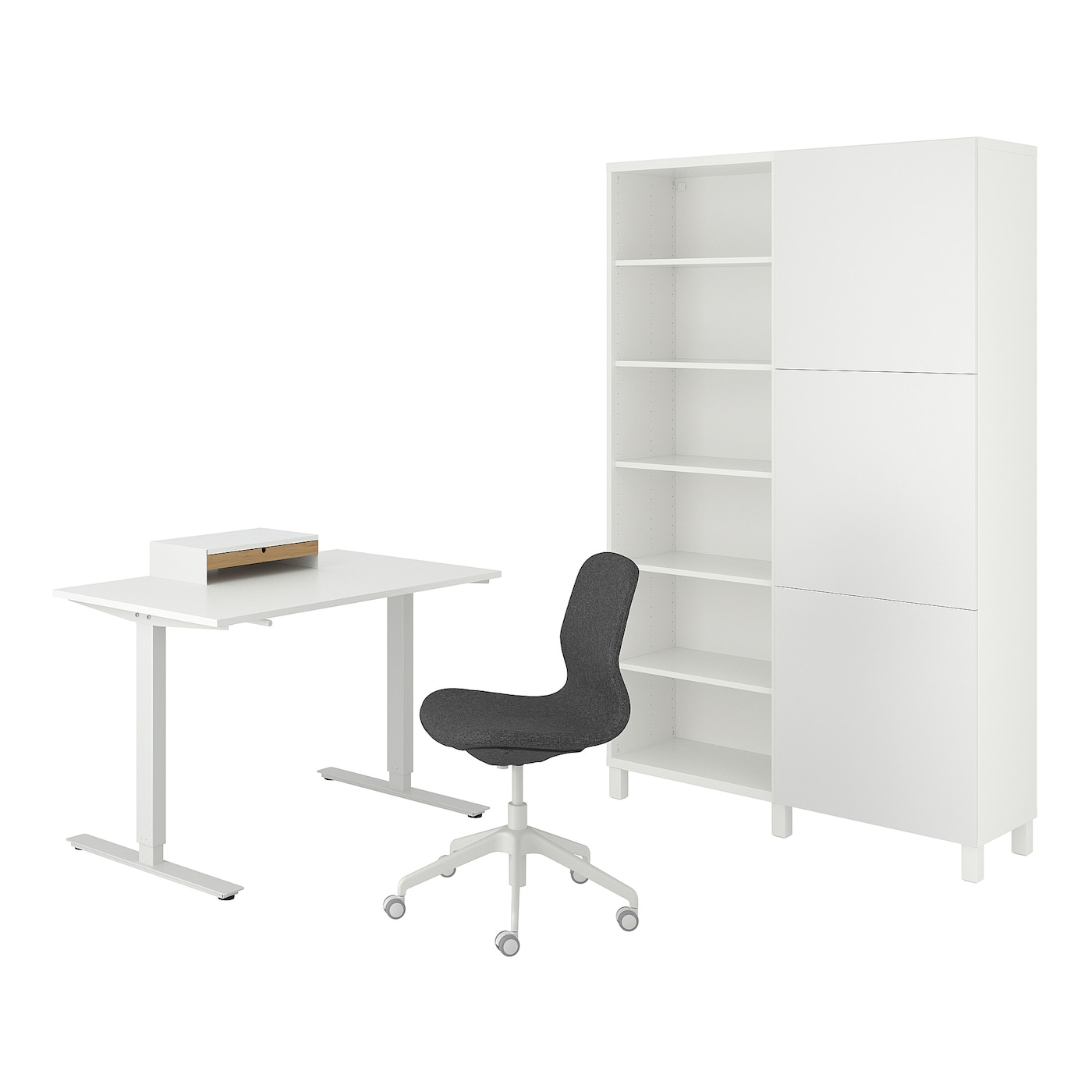 Комбинация: стол, кресло и шкаф - IKEA TROTTEN/LÅNGFJÄLL/LANGFJALL, 120х70 см, 202х120х42 см, белый/серый, ТРОТТЕН/ЛАНГФЬЕЛЛЬ ИКЕА