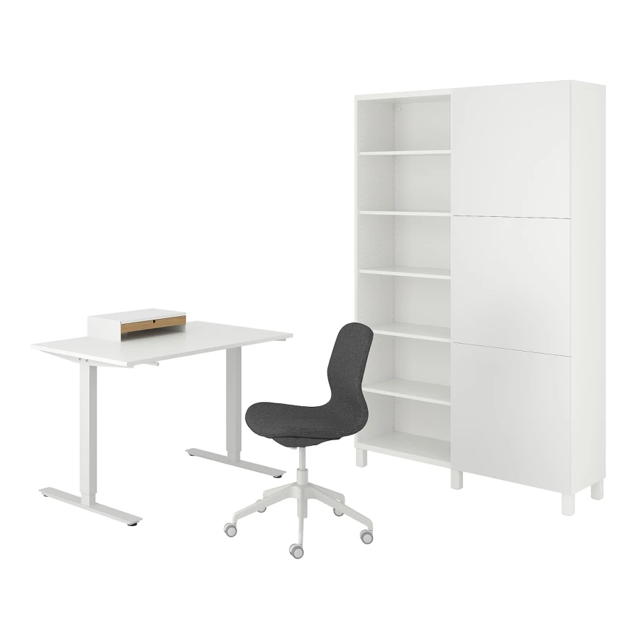 Комбинация: стол, кресло и шкаф - IKEA TROTTEN/LÅNGFJÄLL/LANGFJALL, 120х70 см, 202х120х42 см, белый/серый, ТРОТТЕН/ЛАНГФЬЕЛЛЬ ИКЕА (изображение №1)