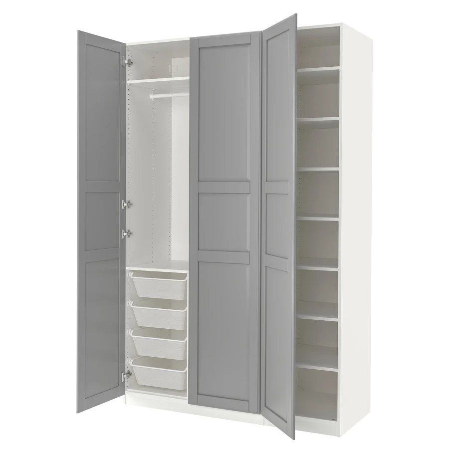 Шкаф - IKEA PAX/TYSSEDAL/ПАКС/ТИССЕДАЛЬ ИКЕА, 60х150х236,4 см, белый/темно-серый (изображение №1)