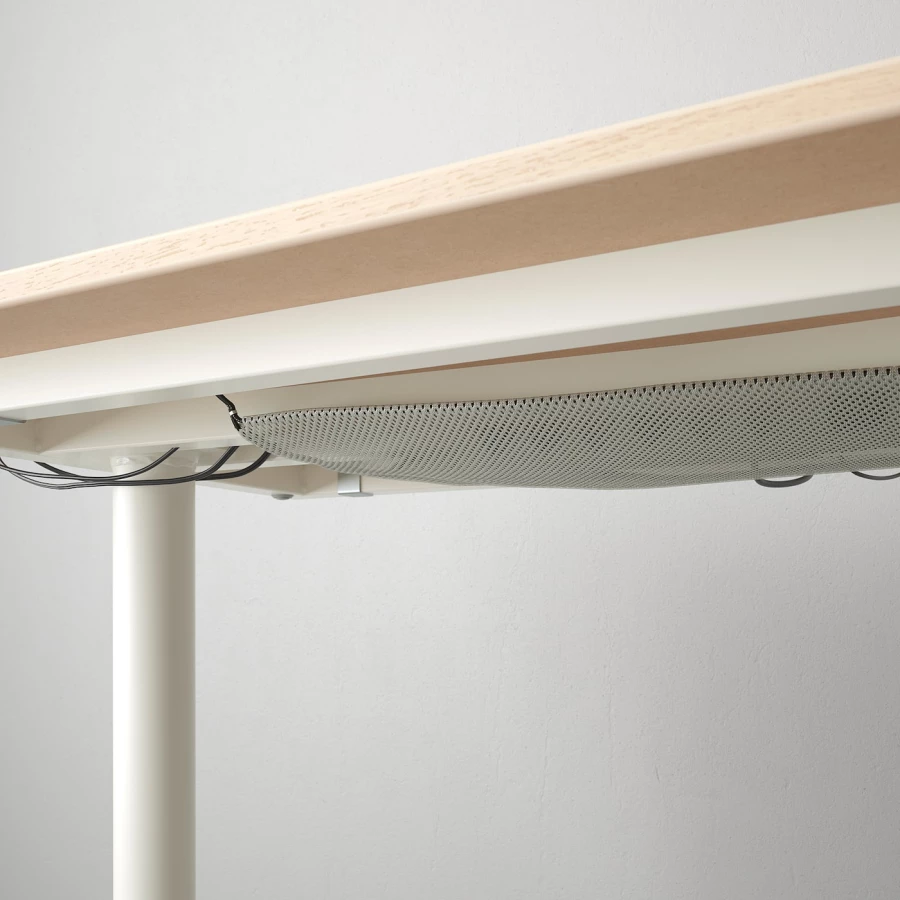 Угловой письменный стол (правый угол) - IKEA BEKANT, 160х110х65-85 см, под беленый дуб/белый, БЕКАНТ ИКЕА (изображение №3)