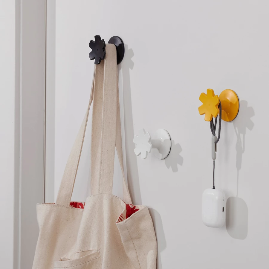 Крючок самоклеющийся - IKEA JORDBORR, 3 шт, желтый, черный, белый,  ИКЕА ЙОРДБОР (изображение №2)