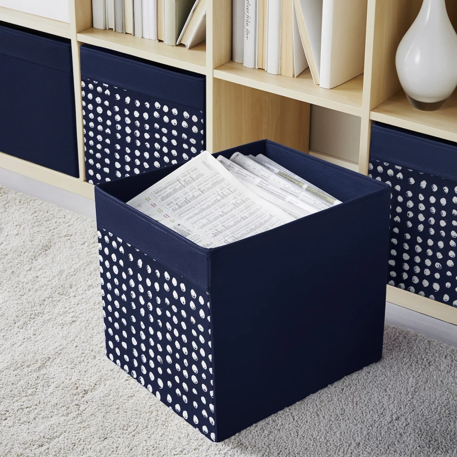Коробка -  DRÖNA/ DRОNA IKEA/ ДРЕНА ИКЕА, 33х33 см, синий с рисунком (изображение №3)