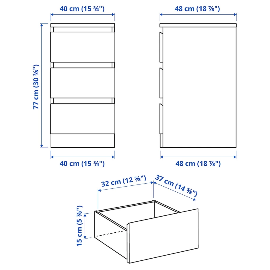 Комод - IKEA MALM/МАЛЬМ ИКЕА, 78х48х40 см, белый глянцевый (изображение №3)
