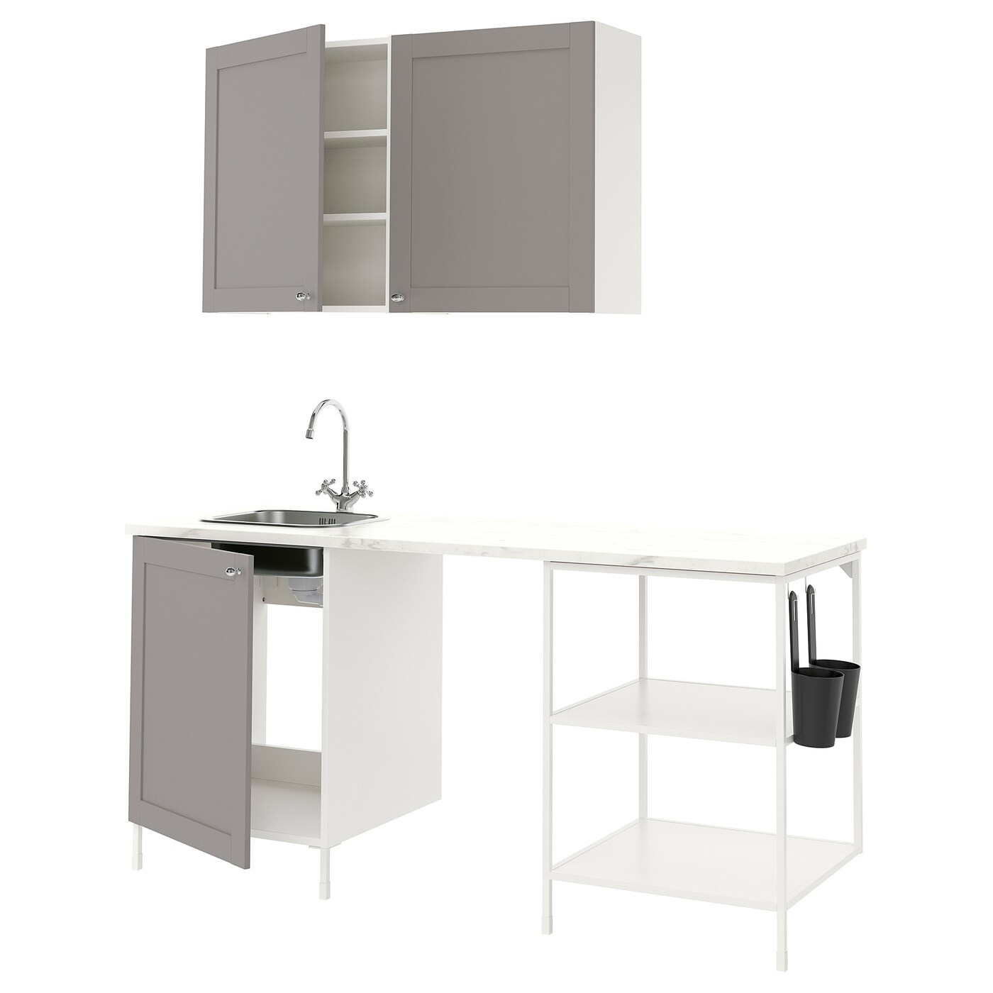 Комбинация для кухонного хранения  - ENHET  IKEA/ ЭНХЕТ ИКЕА, 183x63,5x222 см, белый/серый