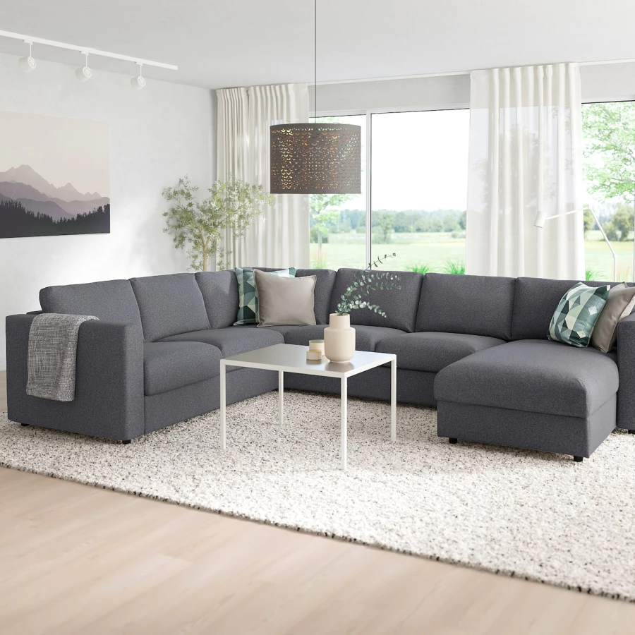 Угловой диван-кровать с шезлонгом - IKEA VIMLE/ВИМЛЕ ИКЕА, 249/349х83х164 см, темно-серый (изображение №3)