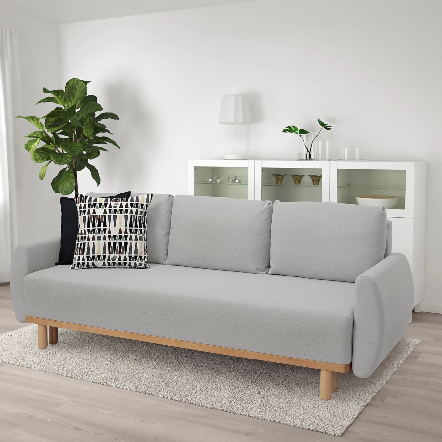 3-местный диван-кровать - IKEA GRUNNARP, 92x232см, светло-серый, ГРУННАРП ИКЕА (изображение №2)