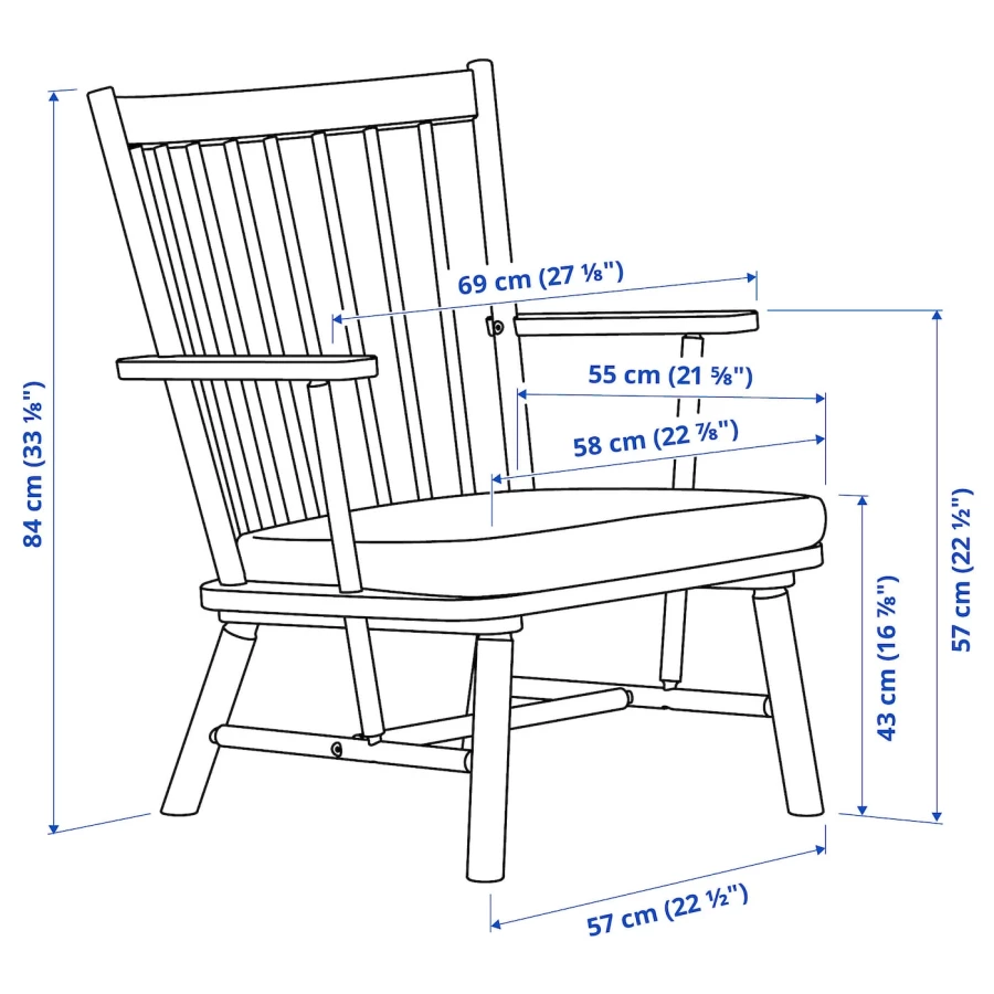 Кресло - IKEA PERSBOL, 69х70х84 см, черный/серый, ПЕРСОБОЛ ИКЕА (изображение №9)