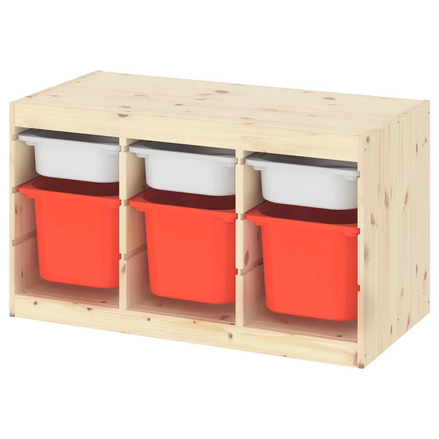 Стеллаж - IKEA TROFAST, 93х44х52 см, сосна/белый/оранжевый, ТРУФАСТ ИКЕА (изображение №1)